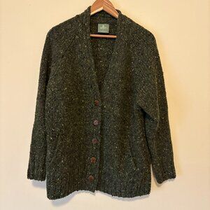 Aran V-Neck Donegal Wool Cardigan